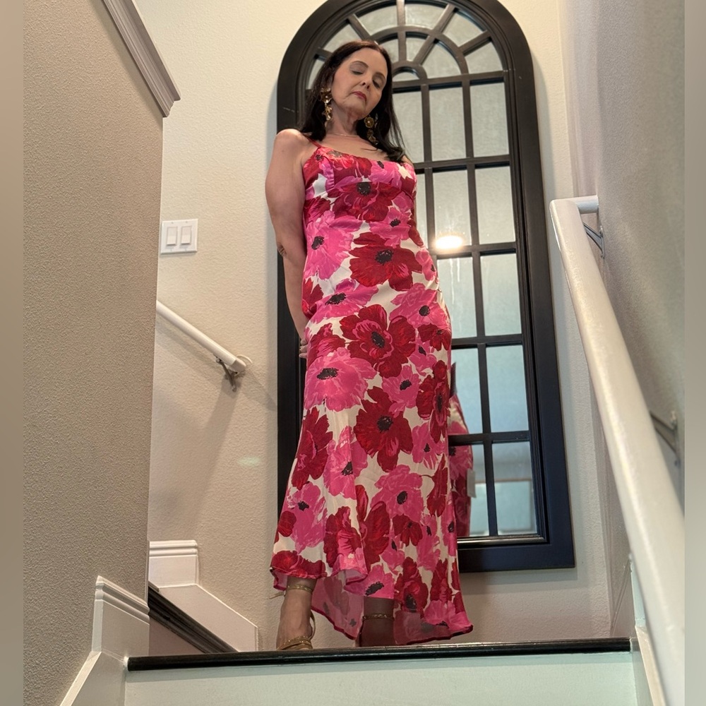 Lulu's Pink & Red Floral Slip Maxi side zipper Dress - Picture 11 of 12
